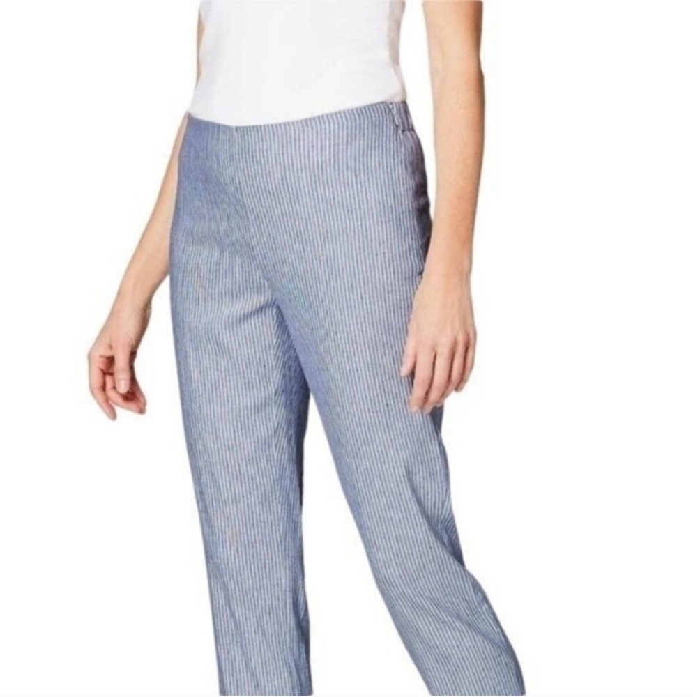 J Jill Linen Stretch Chambray Pinstripe Cropped Pants w Ankle Buttons Size M NWT - Picture 6 of 14